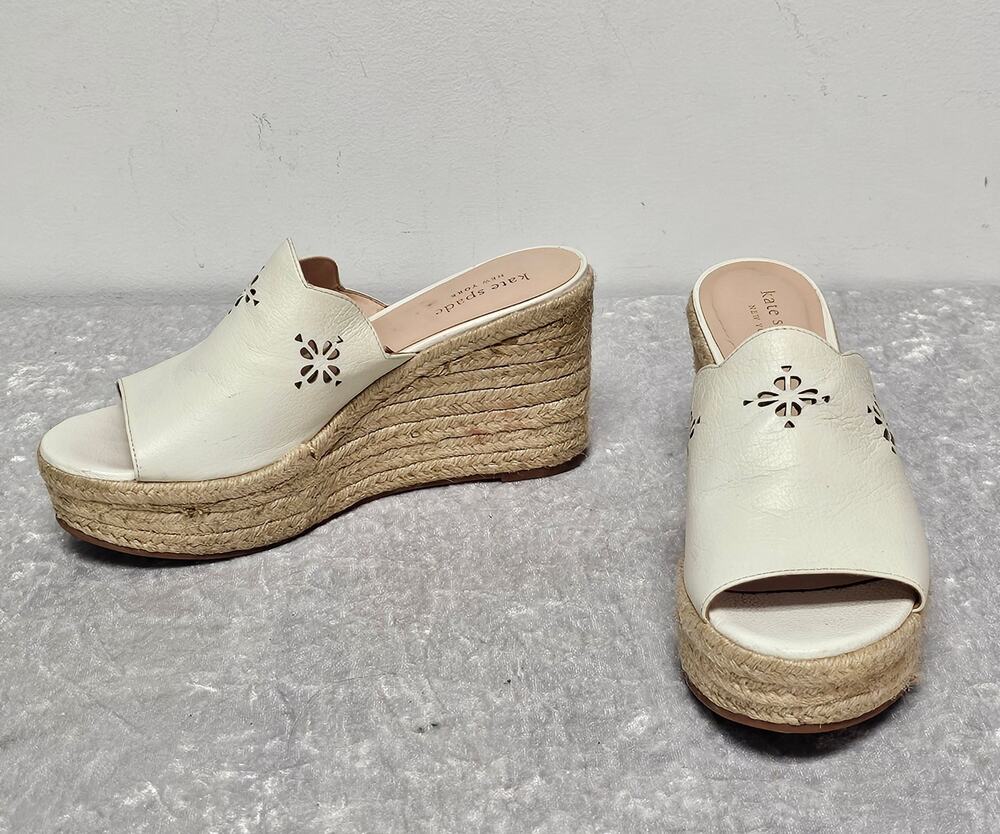 Kate Spade New York Tia Espadrille Womens White Leather Wedge Sandals-Size 6.5